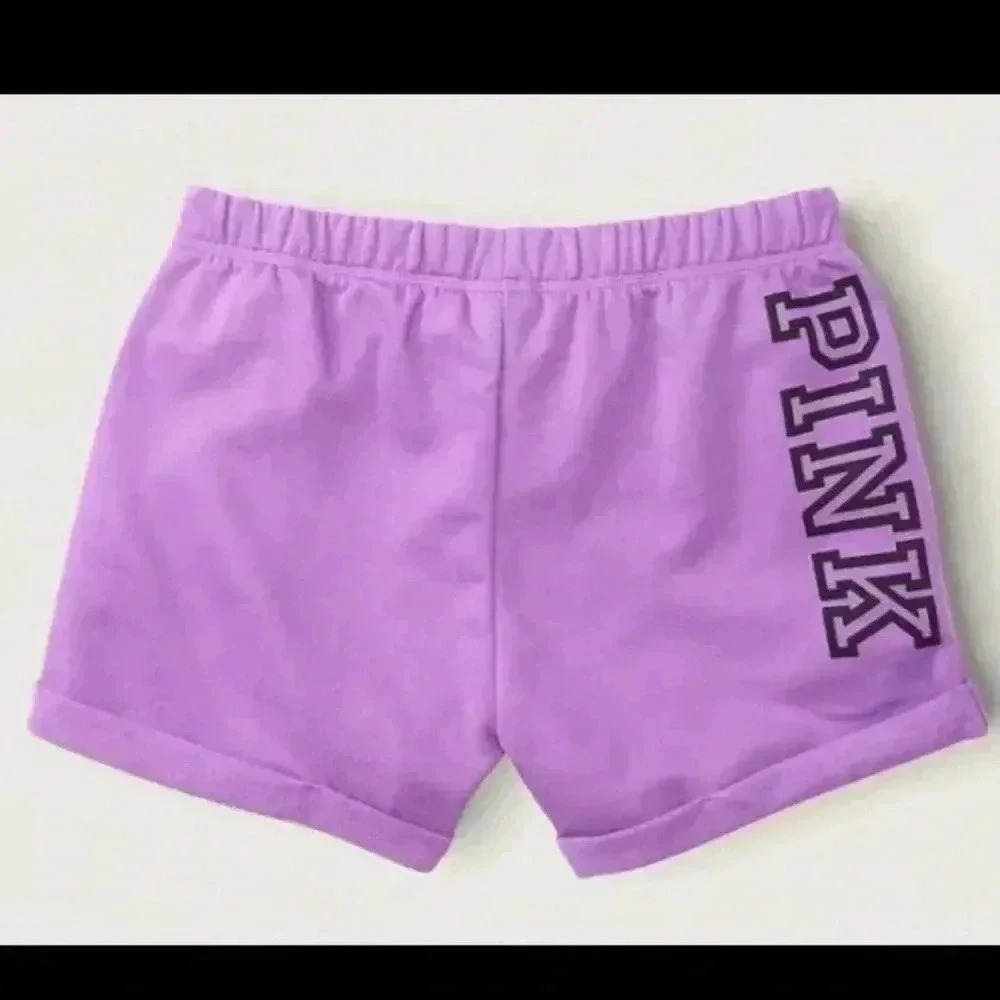 NWT VS Victoria's Secret Pink Amethyst Purple Classic Logo Boyfriend Short S